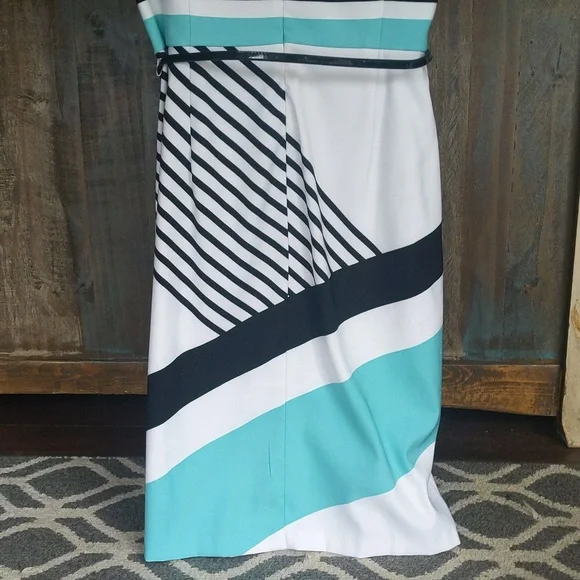 London Times Striped Shift Dress with Belt - Women's 10 - Picture 7 of 8